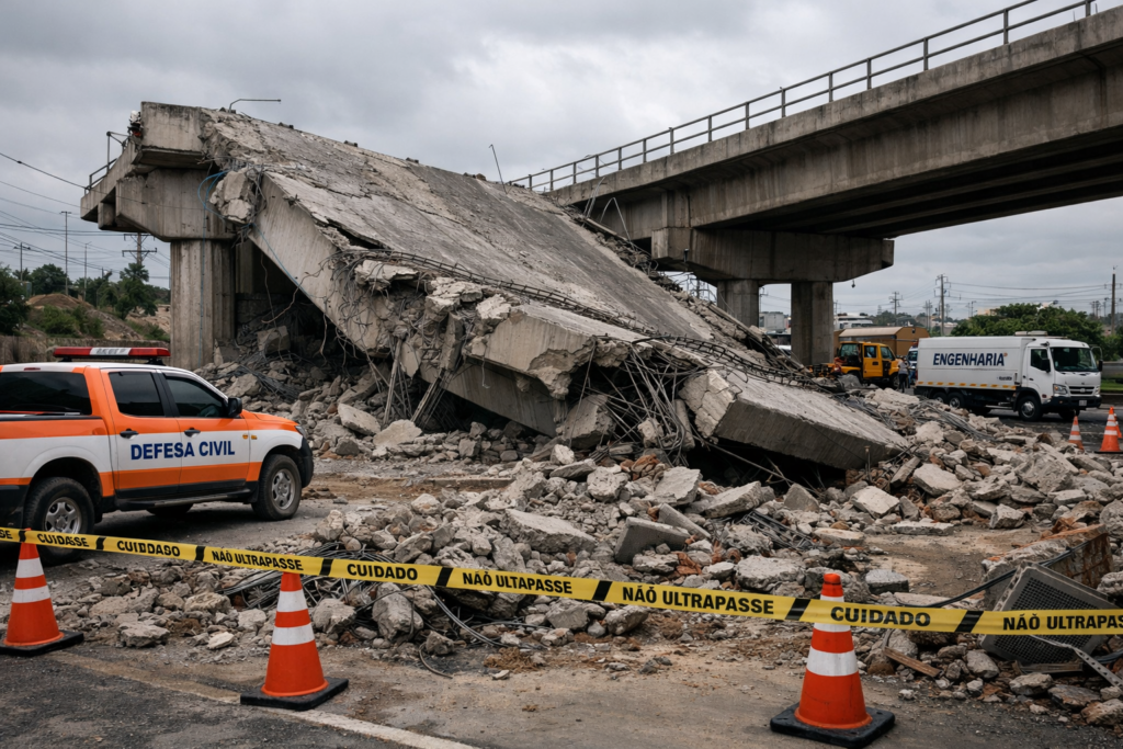 Parte de viaduto em construção desaba e deixa dois feridos em São Bernardo do Campo