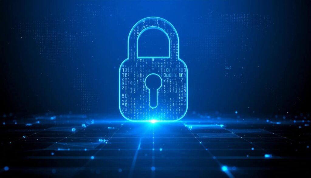 Conceito Global de Proteção de Cibersegurança - Holograma Digital Lock e Rede Segura Globe