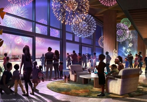 Um dos destaques é o lobby principal do resort, inspirado no filme Pocahontas