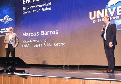 Eric Marshall, vice-presidente sênior global de Vendas, Marcos Barros, vice-presidente de Vendas e Marketing da Universal para América Latina